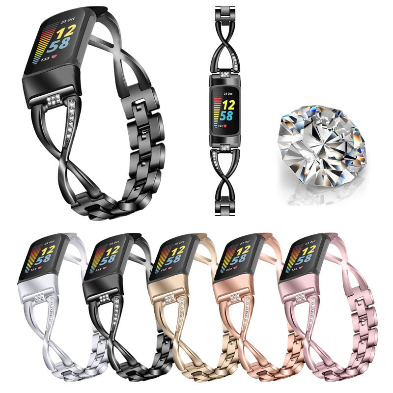 New Metallic Large Diamond-encrusted Smartwatch Band - Viral Pulse