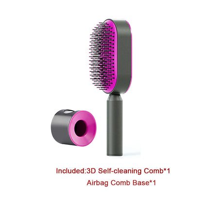 Self Cleaning Hair Brush For Women One-key Cleaning Hair Loss Airbag Massage Scalp Comb Anti-Static Hairbrush - Viral Pulse