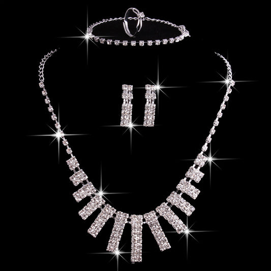 Hao Yue jewelry set, foreign trade explosion jewelry, bridal jewelry four sets, wedding match crystal jewelry set - Viral Pulse