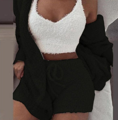 3pcs Womens Clothing Long Sleeve Crop Tank Top And Drawstring Shorts Pajama Set - Viral Pulse