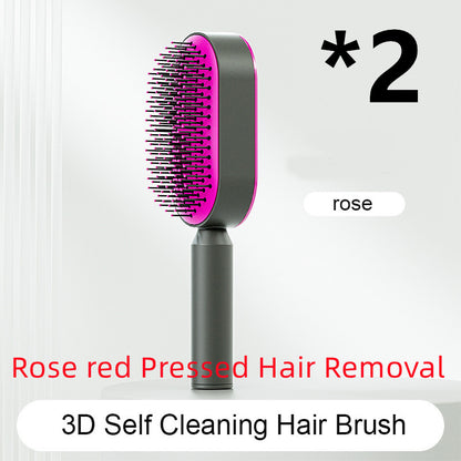 Self Cleaning Hair Brush For Women One-key Cleaning Hair Loss Airbag Massage Scalp Comb Anti-Static Hairbrush - Viral Pulse