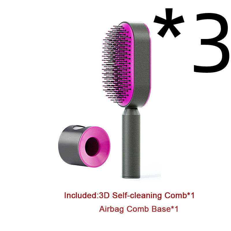 Self Cleaning Hair Brush For Women One-key Cleaning Hair Loss Airbag Massage Scalp Comb Anti-Static Hairbrush - Viral Pulse