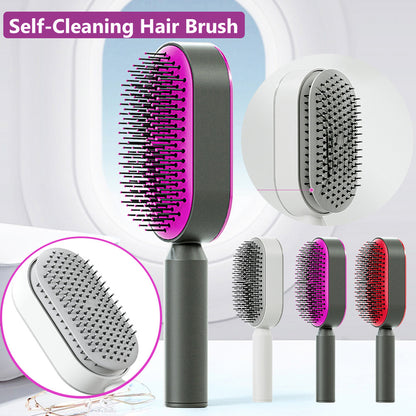 Self Cleaning Hair Brush For Women One-key Cleaning Hair Loss Airbag Massage Scalp Comb Anti-Static Hairbrush - Viral Pulse