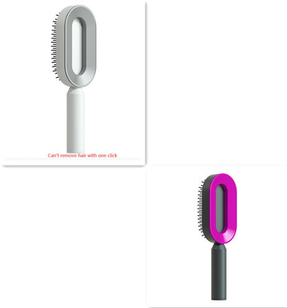 Self Cleaning Hair Brush For Women One-key Cleaning Hair Loss Airbag Massage Scalp Comb Anti-Static Hairbrush - Viral Pulse